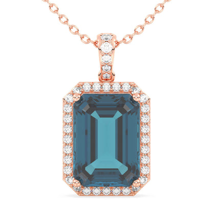 Octagonal London Blue Topaz Pendant - Rose