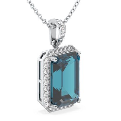 Octagonal London Blue Topaz Pendant - White