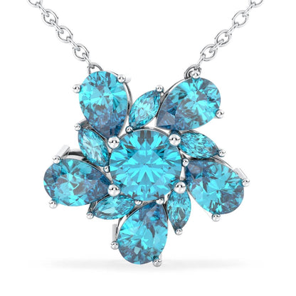 Pear Shaped Swiss Blue Topaz Flower Pendant-White