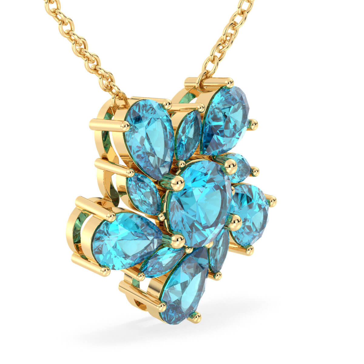 Pear Shaped Swiss Blue Topaz Flower Pendant-Yellow