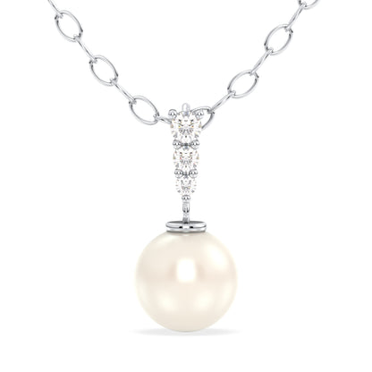 Freshwater Pearl and Moissanite Pendant - White