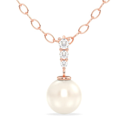 Freshwater Pearl and Moissanite Pendant - Rose