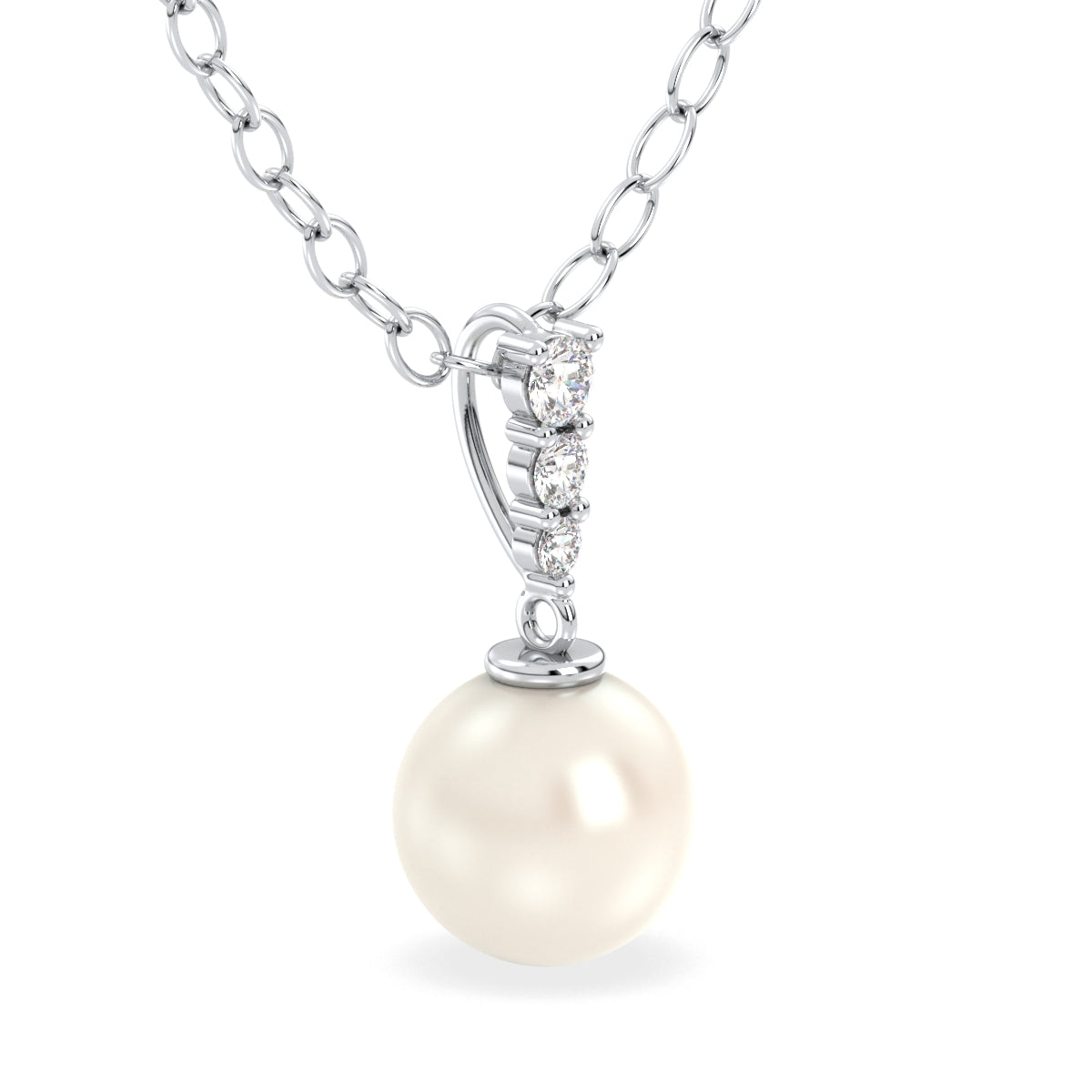 Freshwater Pearl and Moissanite Pendant - White