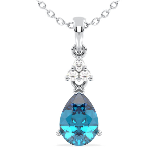 Swiss Blue Topaz Teardrop Pendant-White