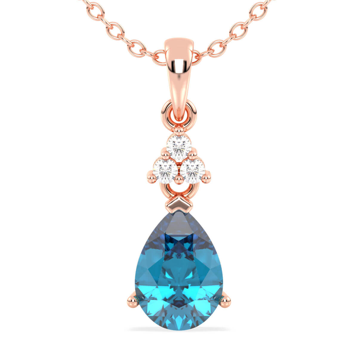 Swiss Blue Topaz Teardrop Pendant-Rose