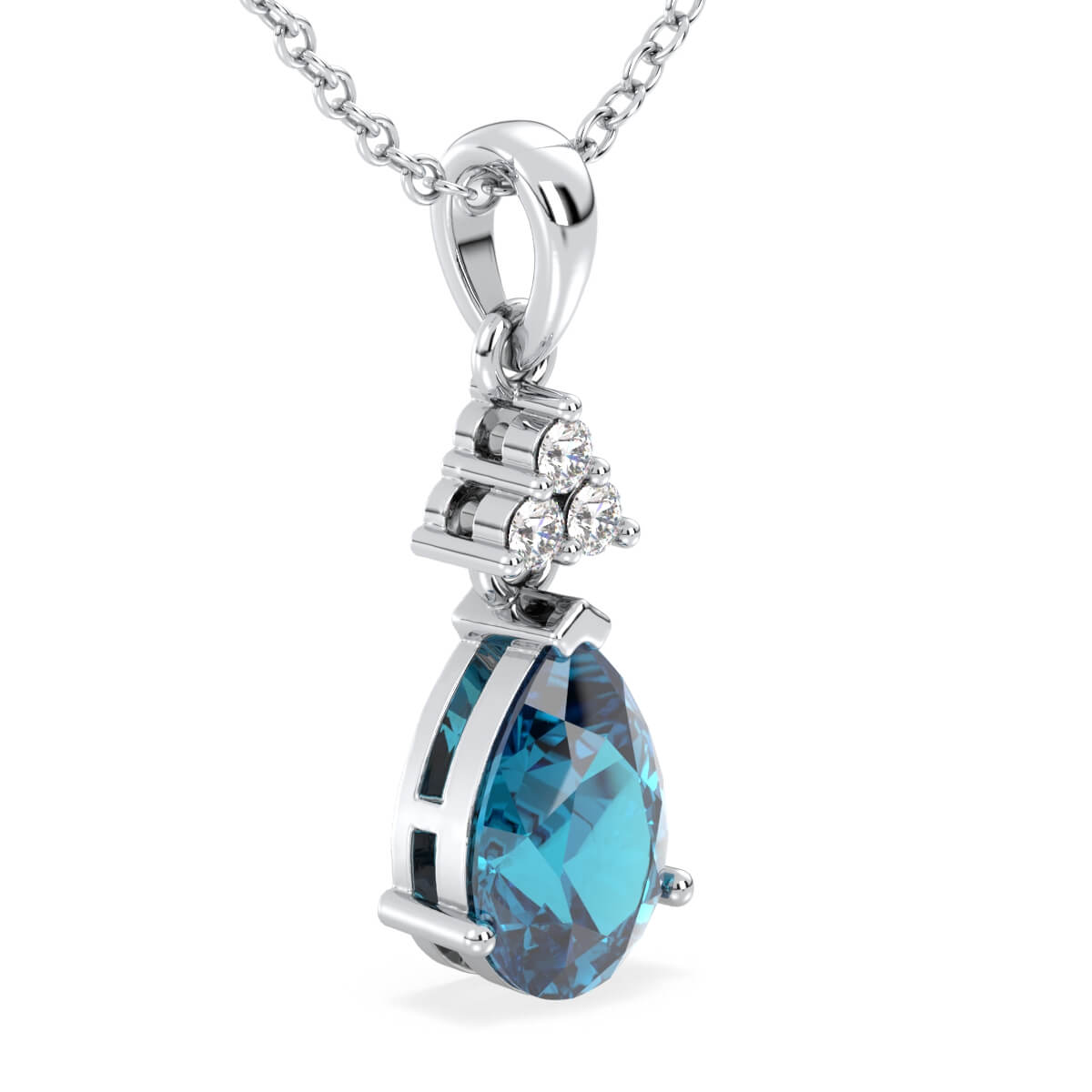 Swiss Blue Topaz Teardrop Pendant-White