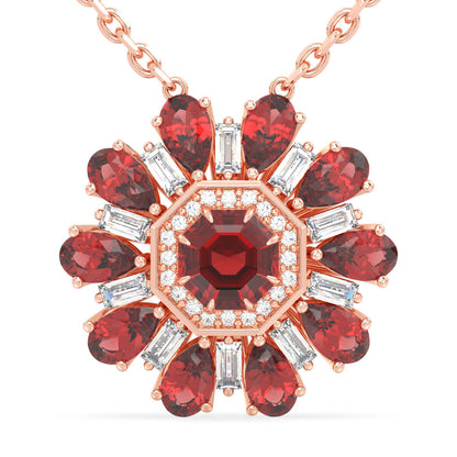 Red Garnet Flower Pendant-Rose