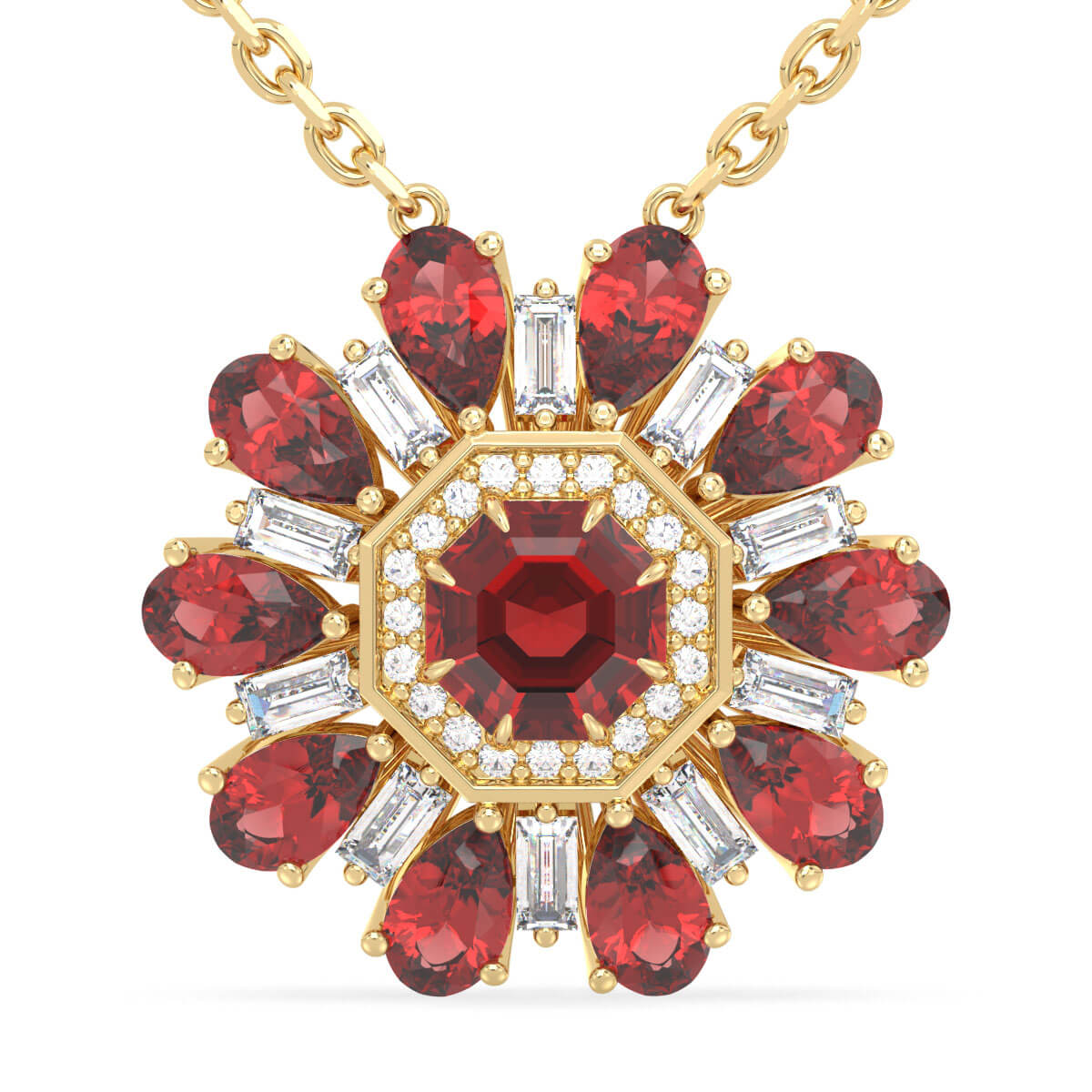 Red Garnet Flower Pendant-Yellow