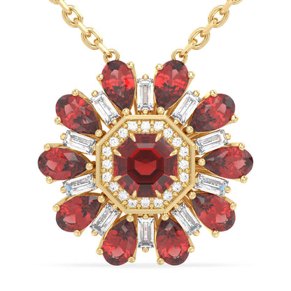 Red Garnet Flower Pendant-Yellow