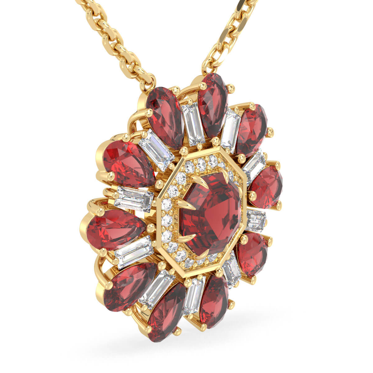 Red Garnet Flower Pendant-Yellow