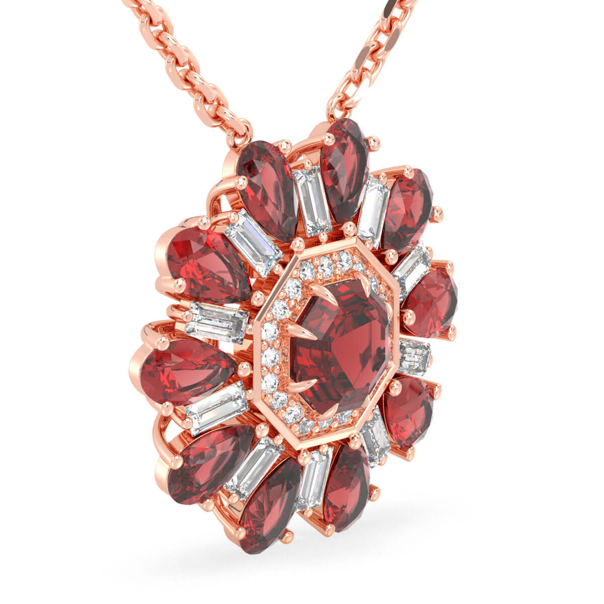 Red Garnet Flower Pendant-Rose