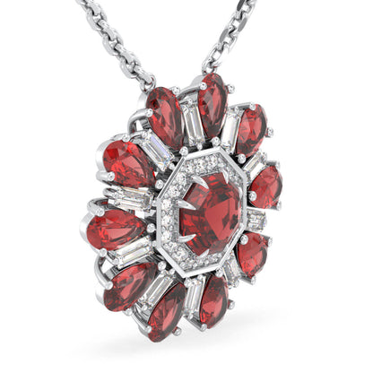 Red Garnet Flower Pendant-White