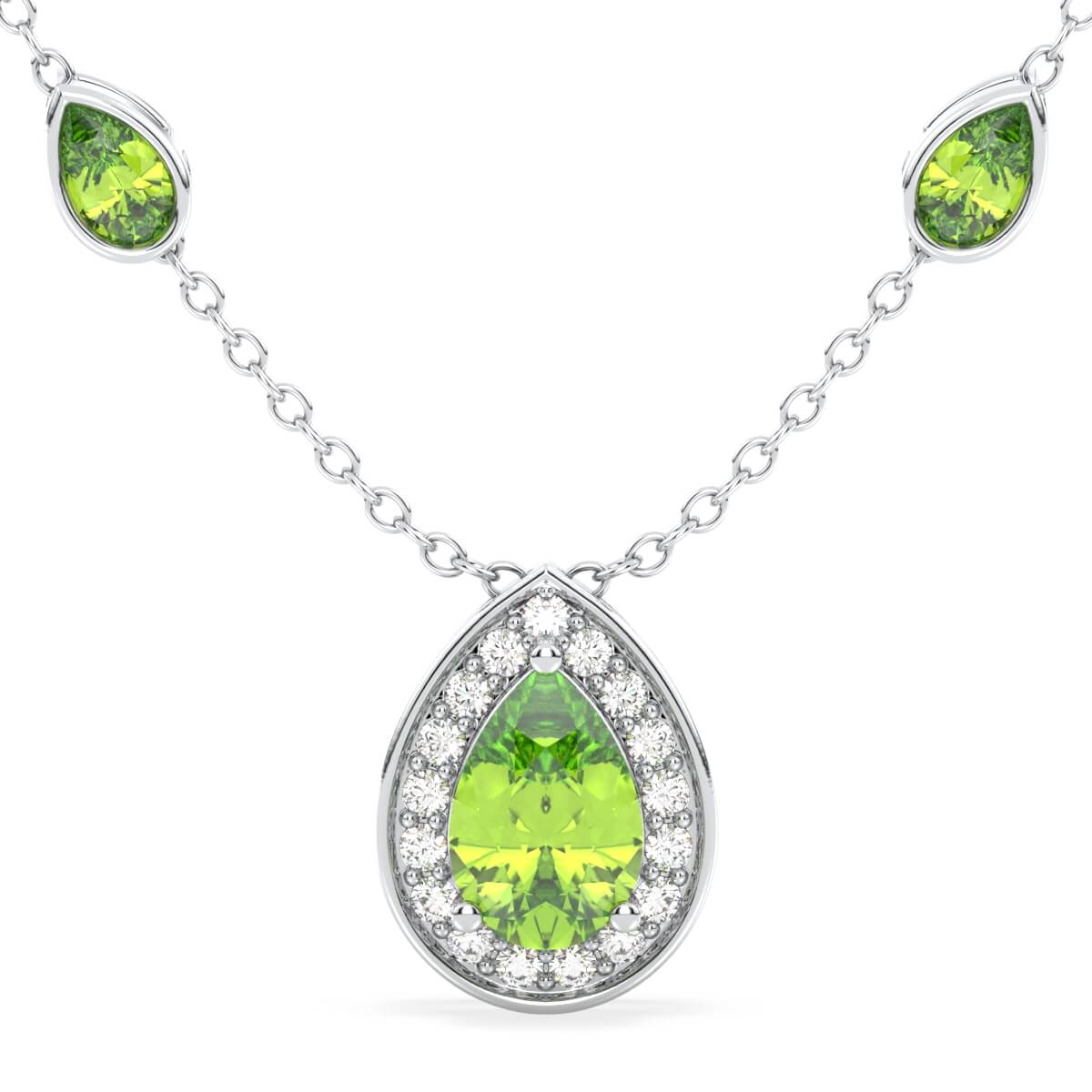 Pear Shaped Peridot Pendant- White