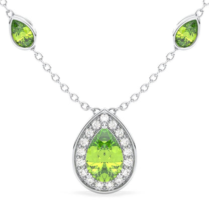 Pear Shaped Peridot Pendant- White