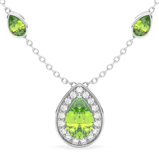 Pear Shaped Peridot Pendant- White