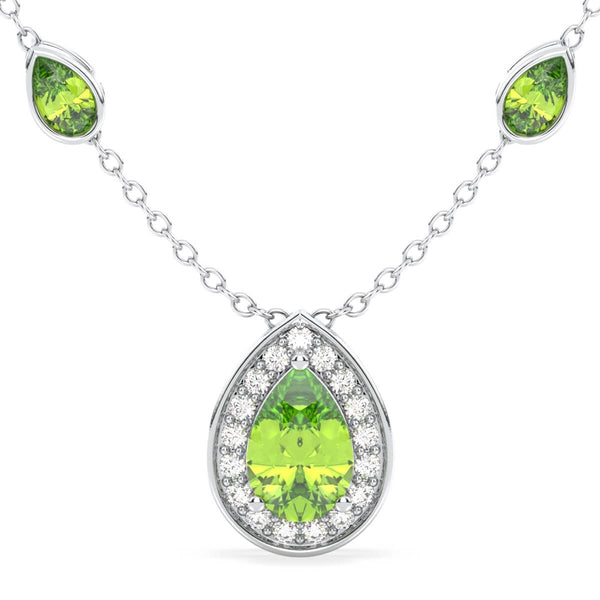 Pear Shaped Peridot Pendant- White