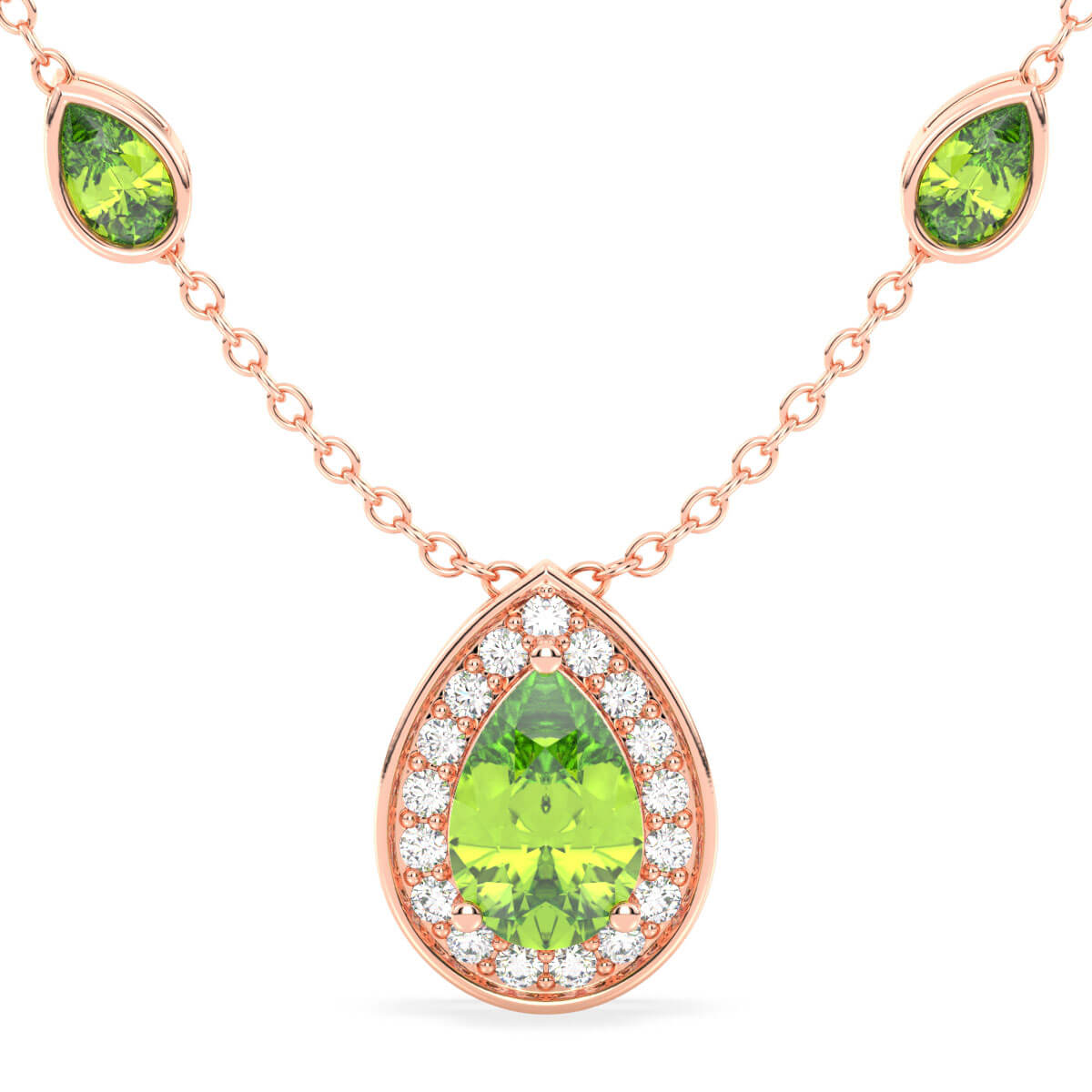 Pear Shaped Peridot Pendant- Rose