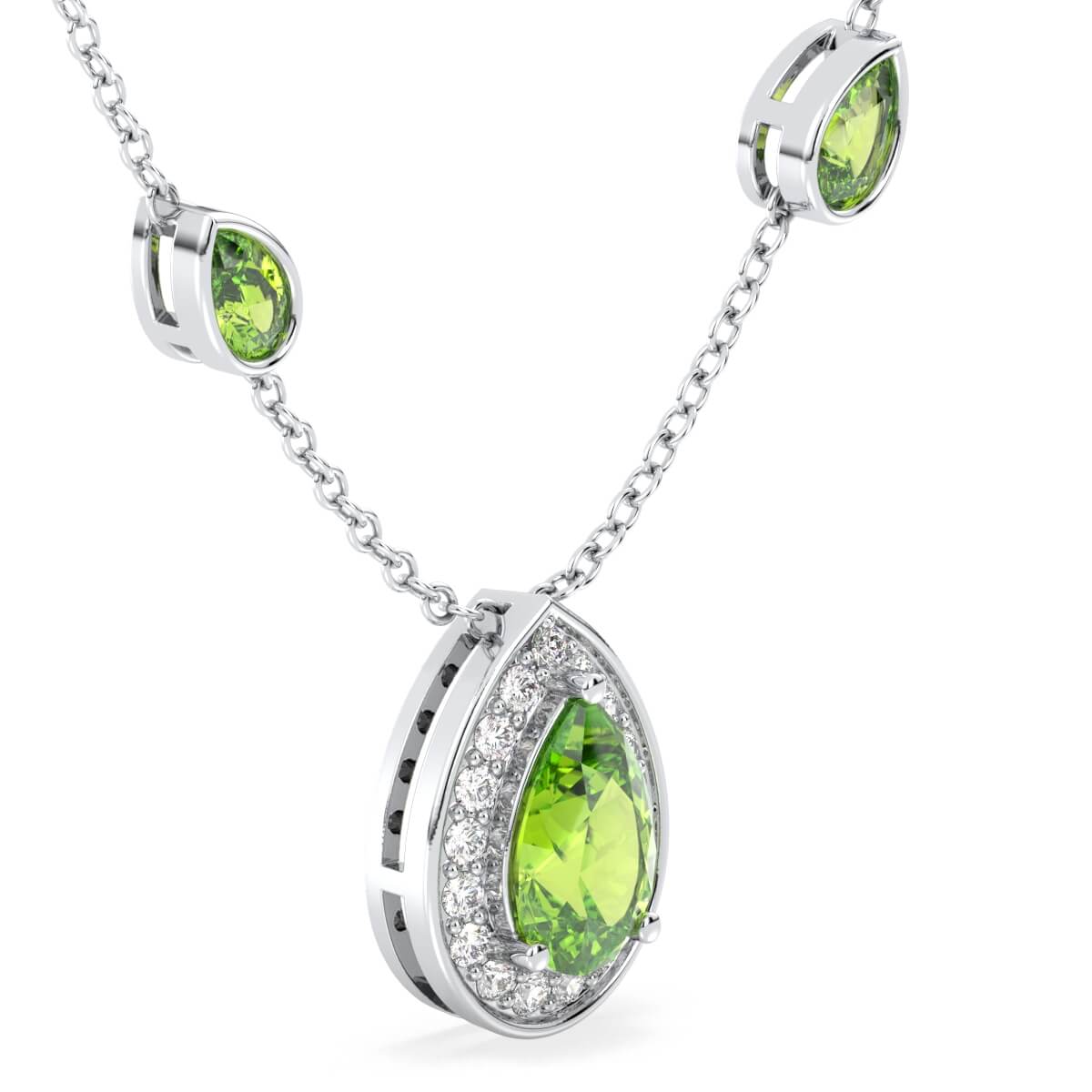 Pear Shaped Peridot Pendant- White