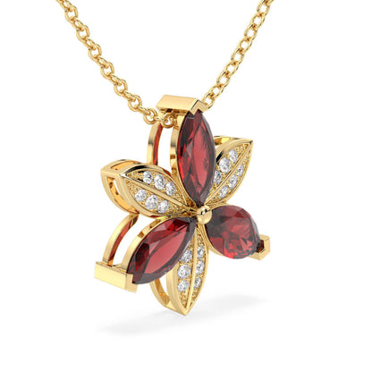 Red Garnet with Moissanite Trillium Flower Pendant-Yellow