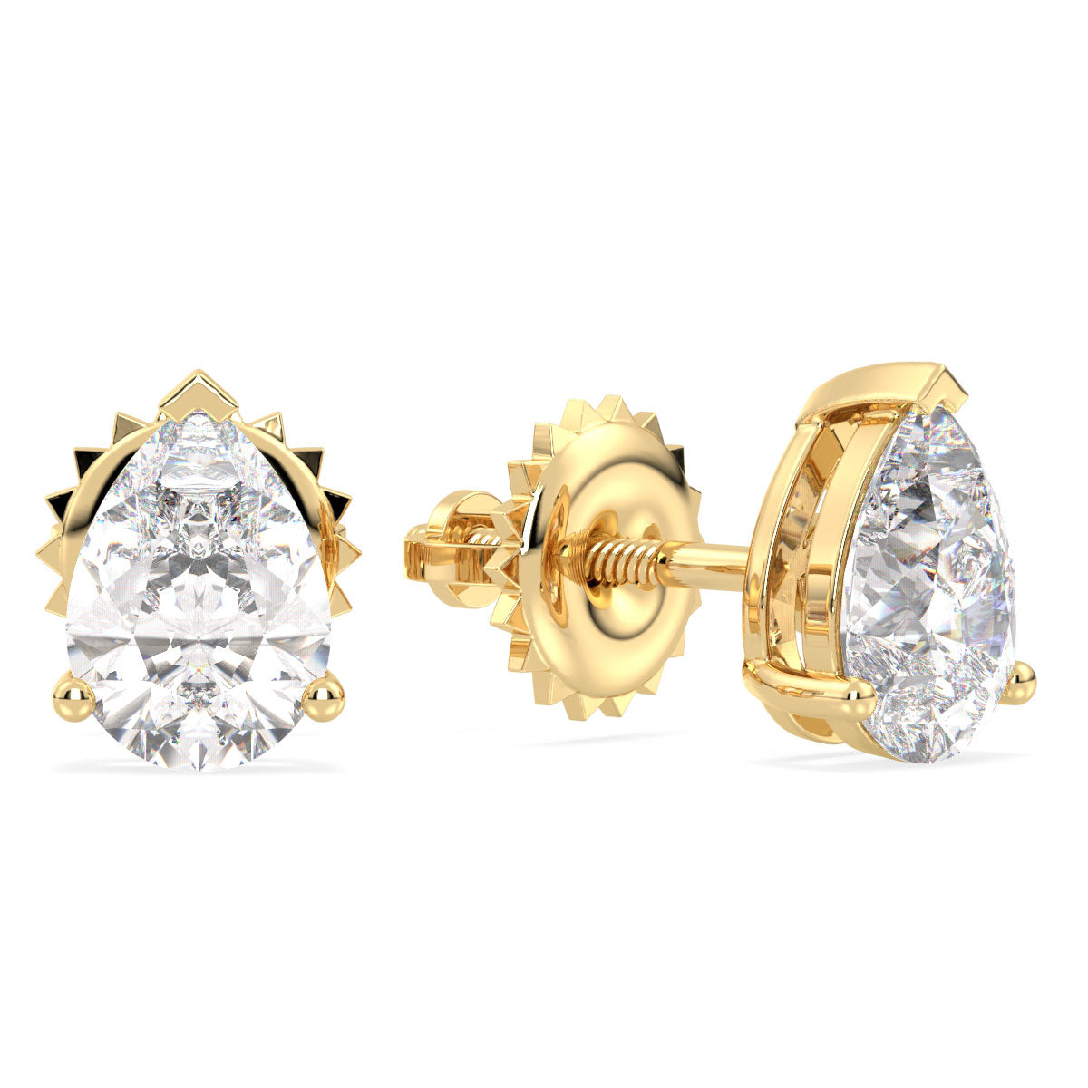 Pear Shape Solitaire Lab Grown Diamond Earrings in Yellow Gold