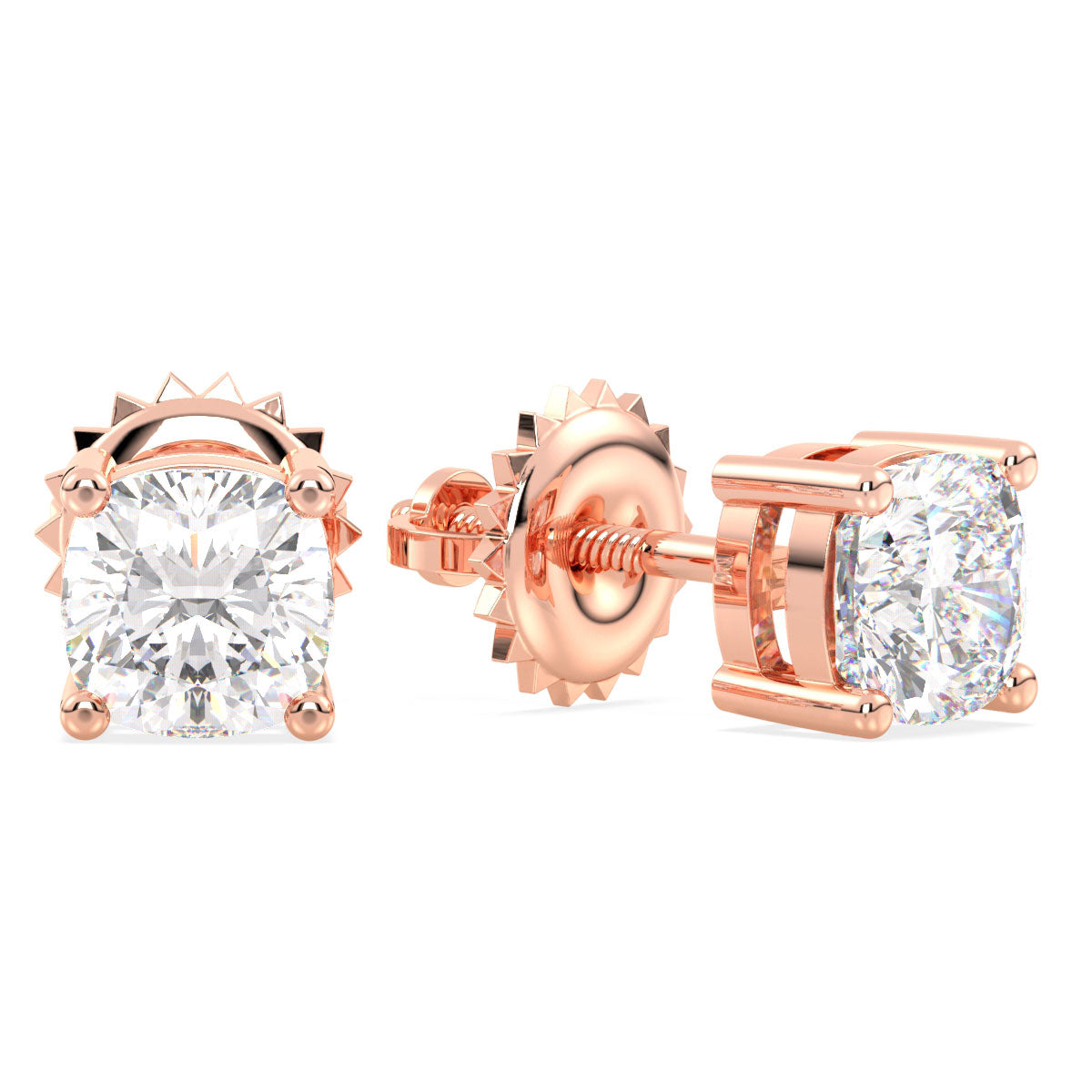 Round Shape Lab Grown Diamond Stud Earrings in Rose Gold