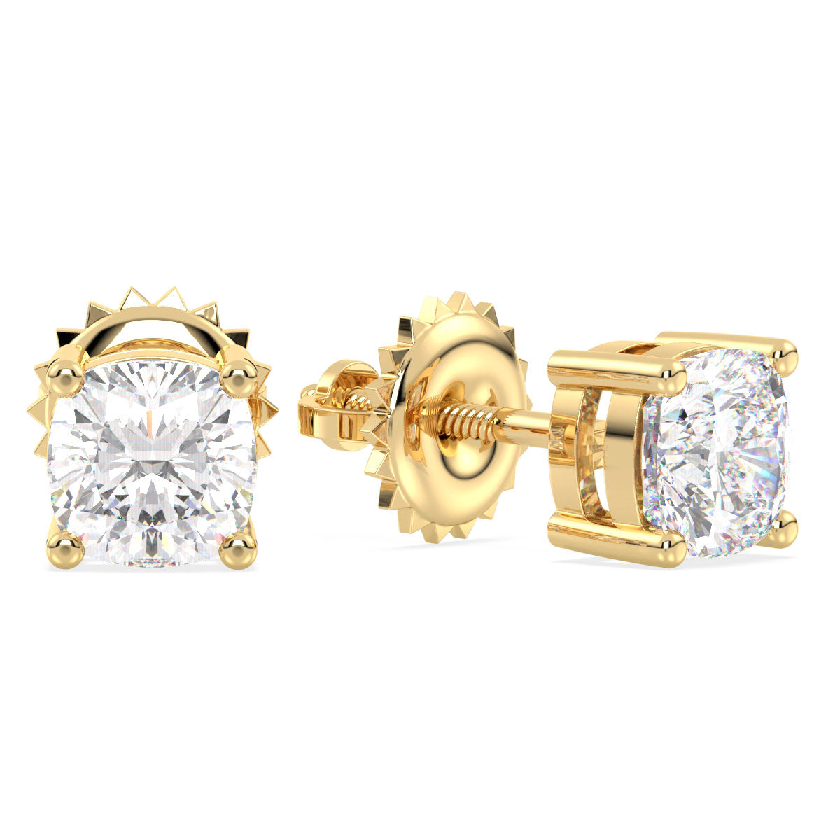 Round Shape Lab Grown Diamond Stud Earrings in Yellow Gold