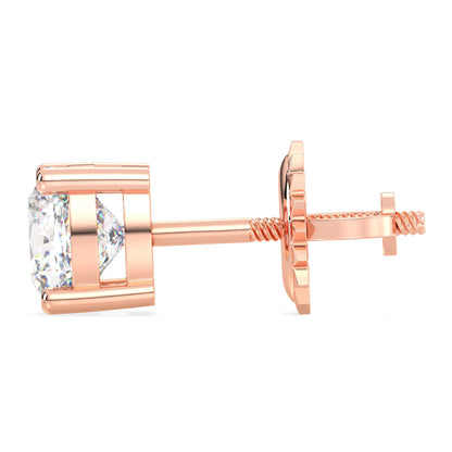 Round Shape Lab Grown Diamond Stud Earrings in Rose Gold