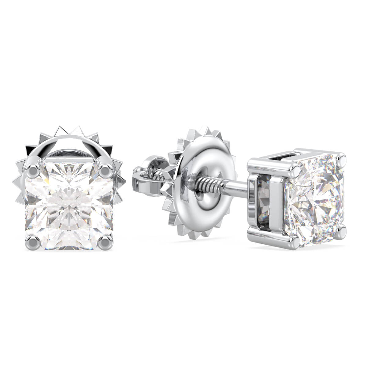 Asscher-Cut Lab-Grown Diamond Stud Earrings in Gold - White