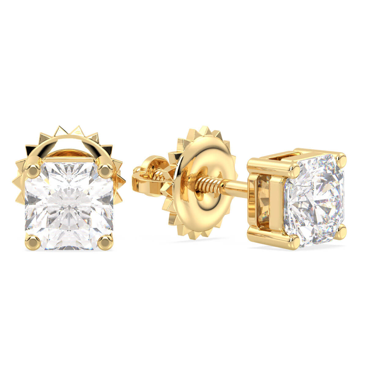 Asscher-Cut Lab-Grown Diamond Stud Earrings in Gold - Yellow