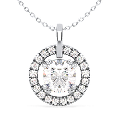 Lab Grown Diamond Halo Pendant  in White Gold