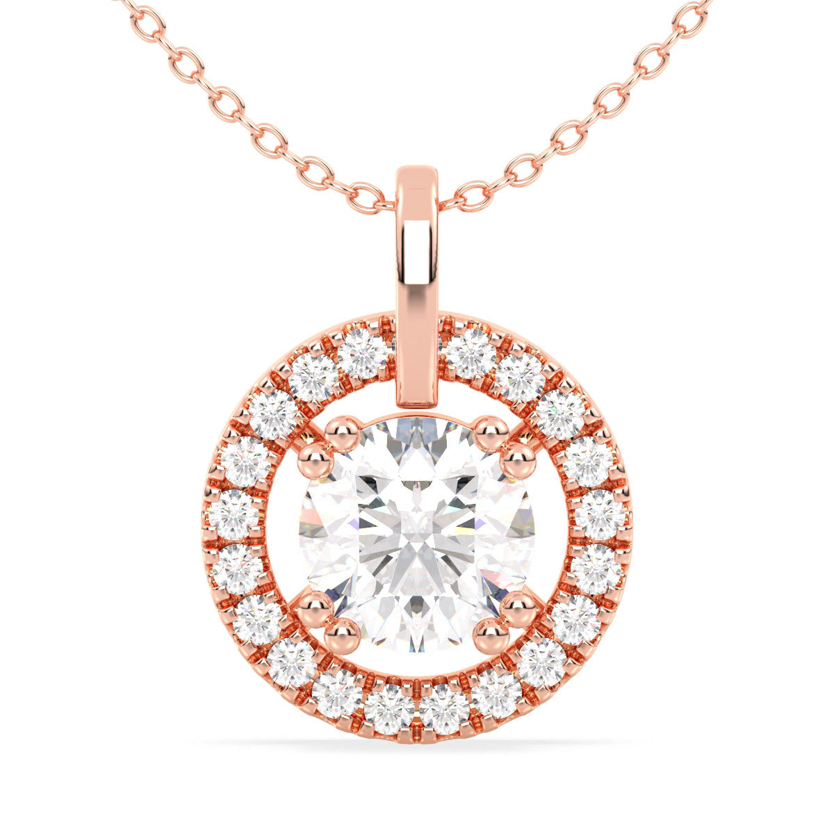 Lab Grown Diamond Halo Pendant  in Rose Gold