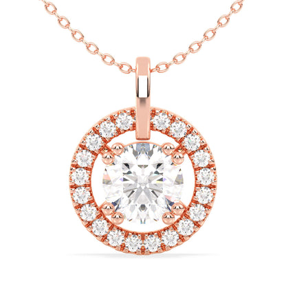 Lab Grown Diamond Halo Pendant  in Rose Gold