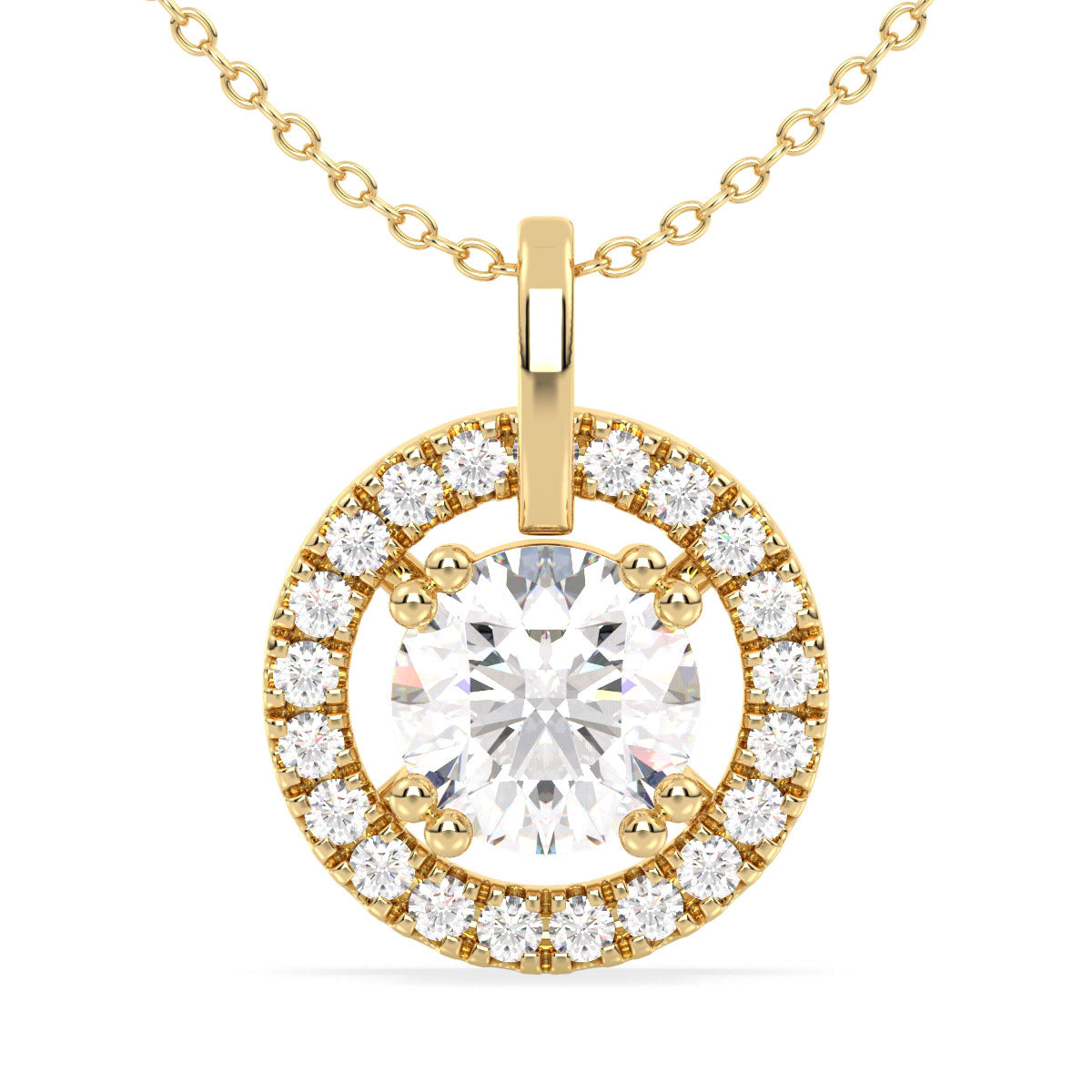 Lab Grown Diamond Halo Pendant  in Yellow Gold