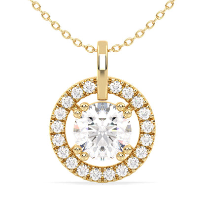 Lab Grown Diamond Halo Pendant  in Yellow Gold