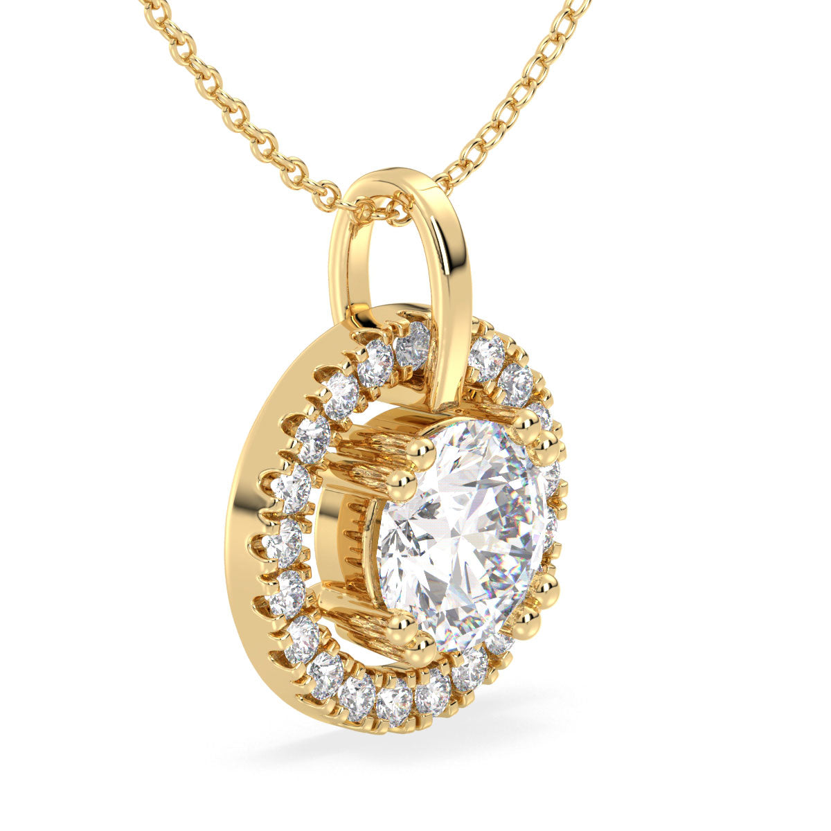 Lab Grown Diamond Halo Pendant  in Yellow Gold