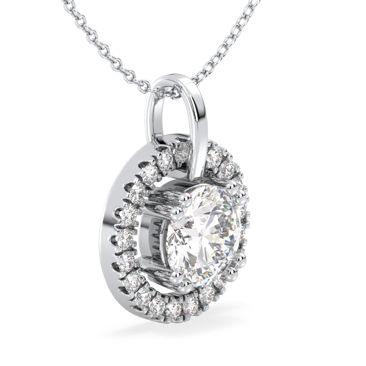 Lab Grown Diamond Halo Pendant  in White Gold