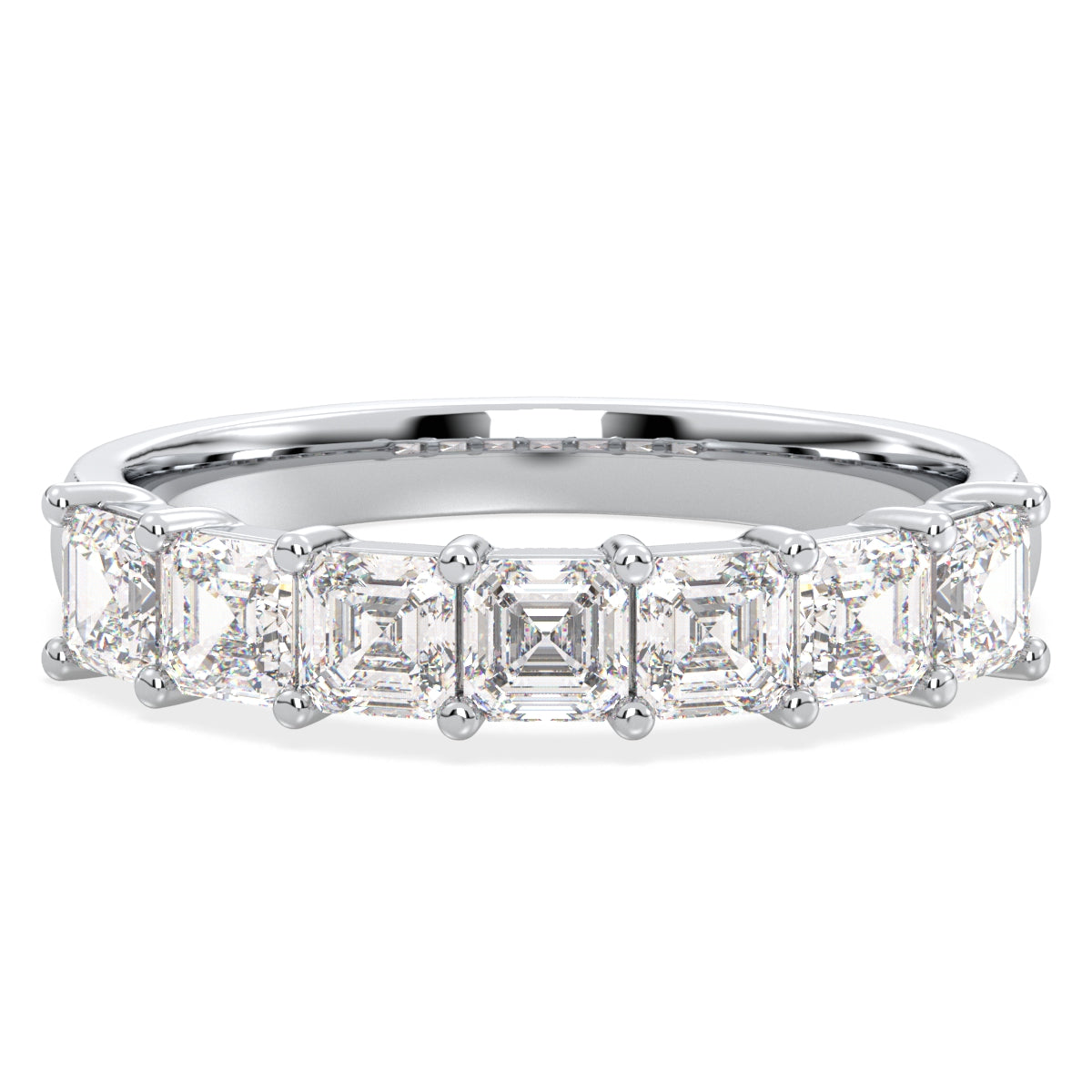 Half Eternity Asscher Cut Lab Grown Diamond Ring in White Gold