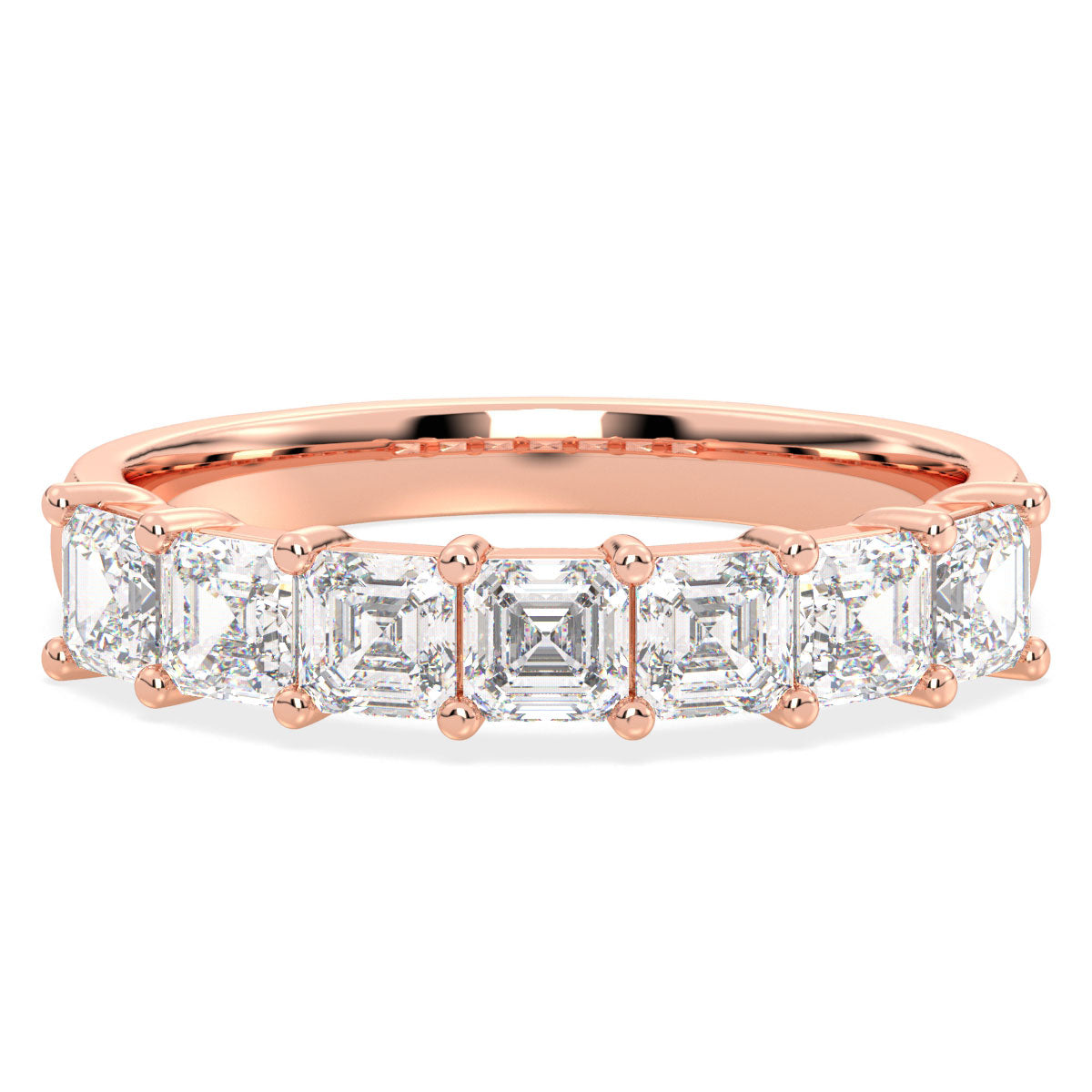 Half Eternity Asscher Cut Lab Grown Diamond Ring in Rose Gold