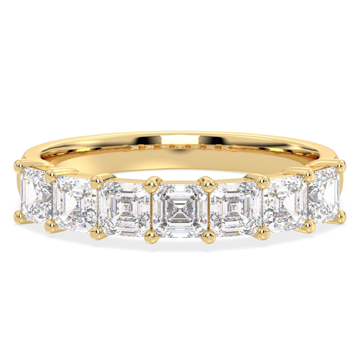 Half Eternity Asscher Cut Lab Grown Diamond Ring in Yellow Gold