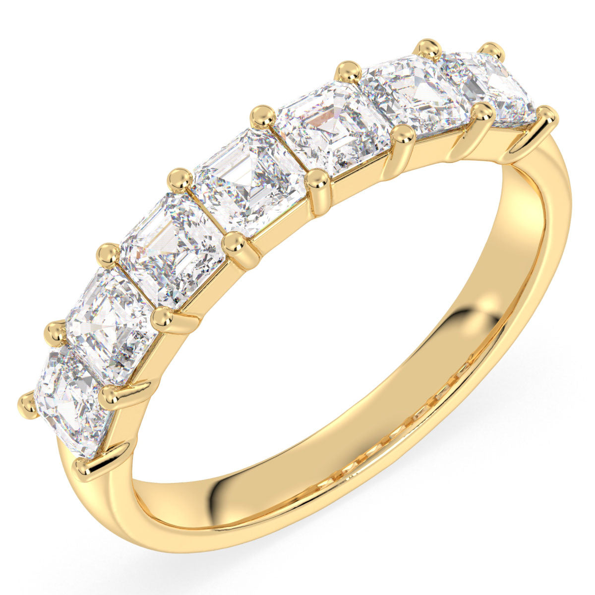 Half Eternity Asscher Cut Lab Grown Diamond Ring in Yellow Gold