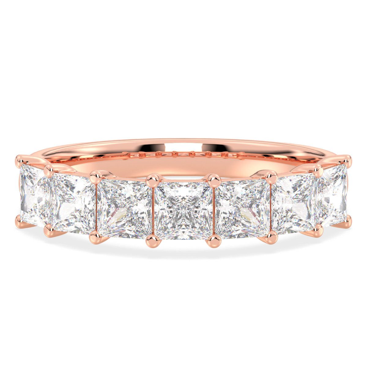 Half Eternity Princess Cut Lab Grown Diamond Ring in Rose Gold