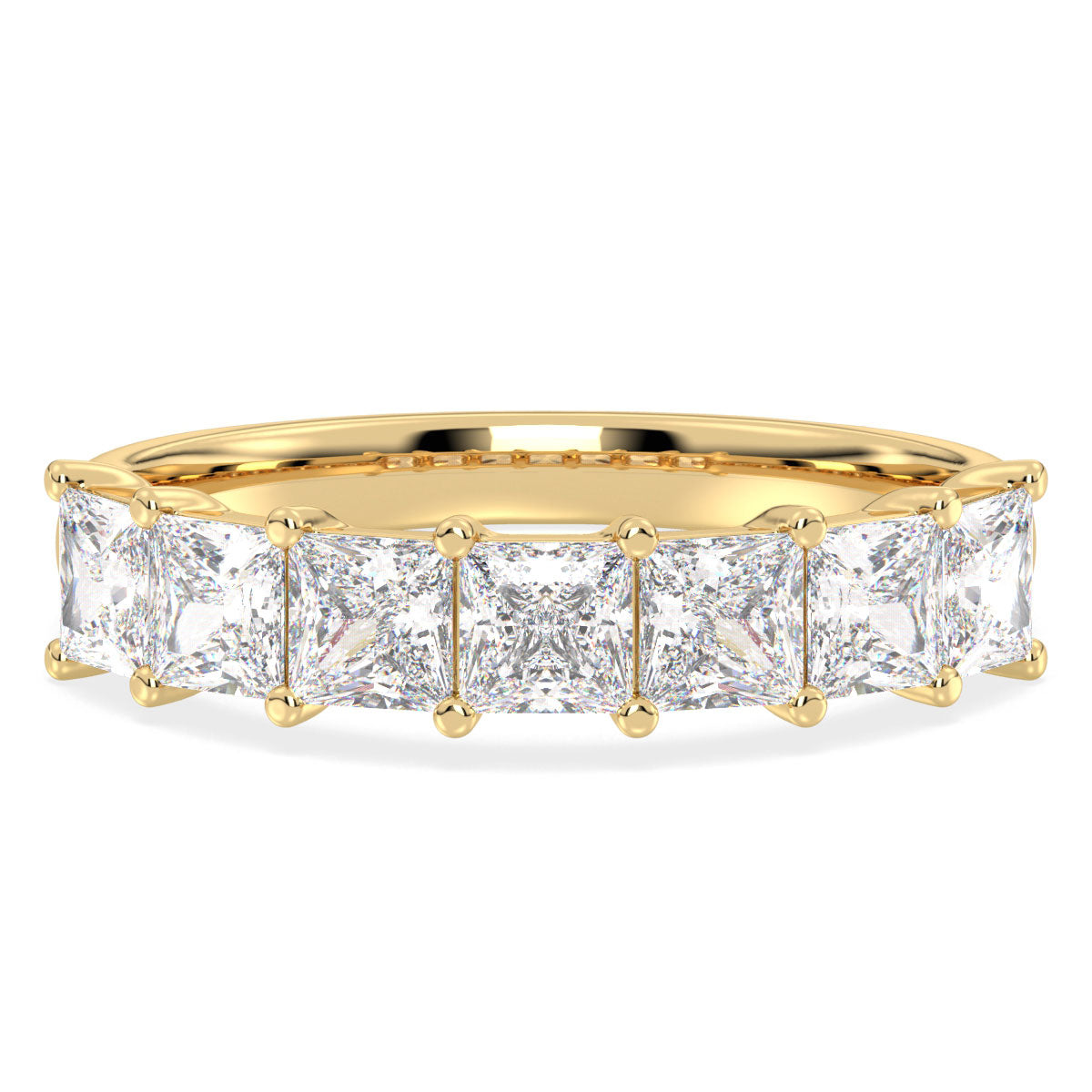 Half Eternity Princess Cut Lab Grown Diamond Ring in Yellow Gold