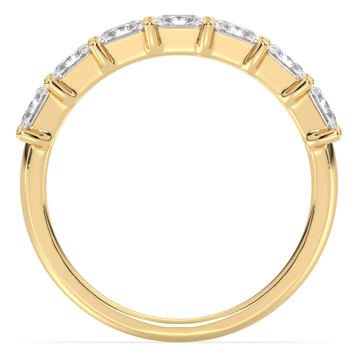 Half Eternity Princess Cut Lab Grown Diamond Ring in Yellow Gold