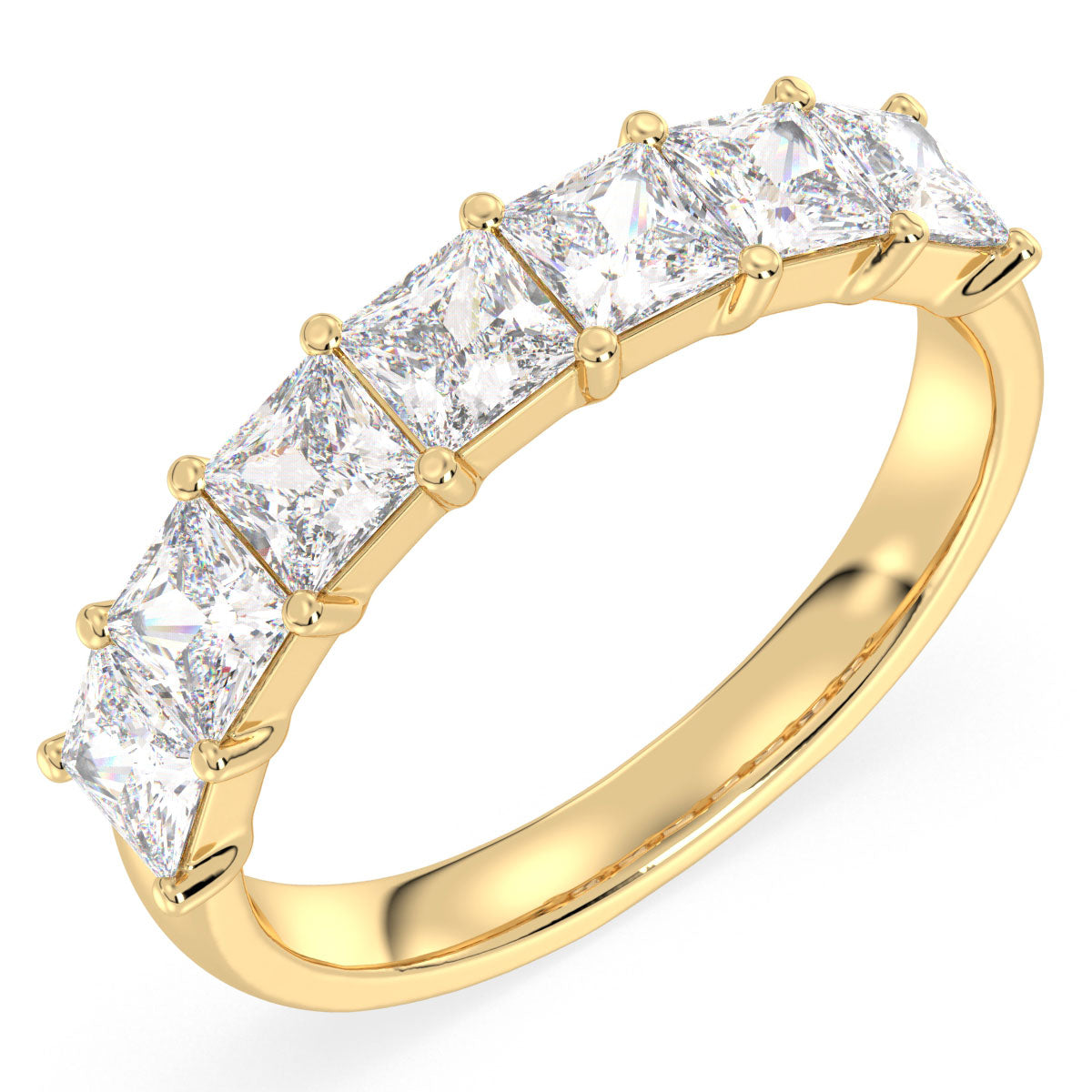 Half Eternity Princess Cut Lab Grown Diamond Ring in Yellow Gold