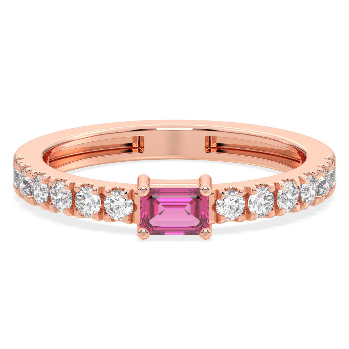 Breathtaking Half Eternity Band Ring in Rose Gold-Lab Grown Pink Sapphire