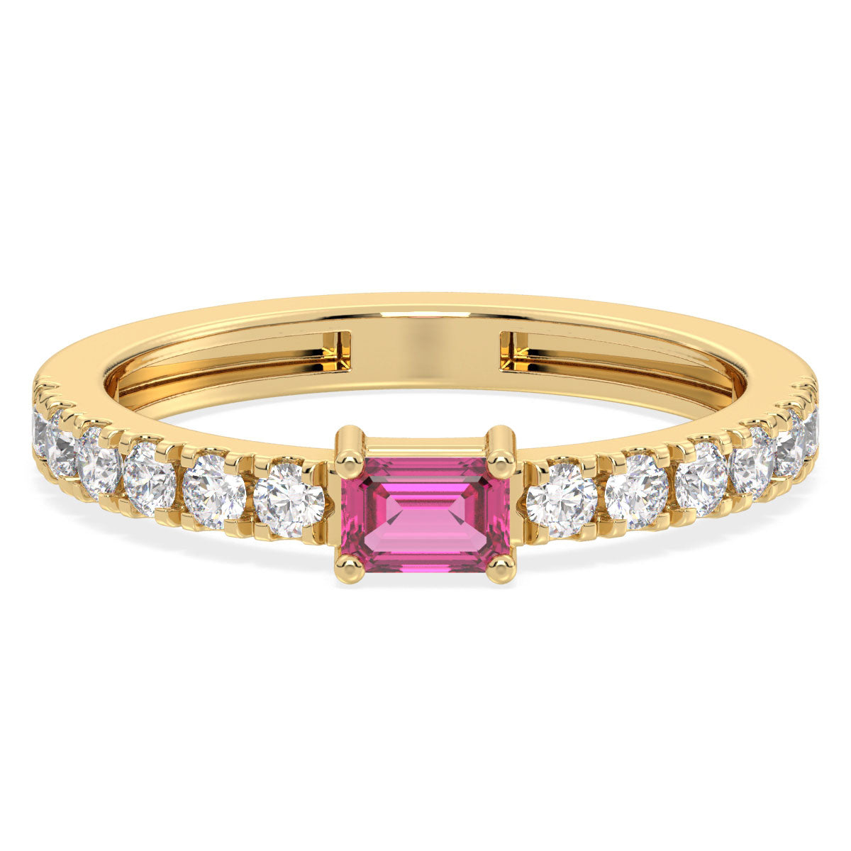 Breathtaking Half Eternity Band Ring in Yellow Gold-Lab Grown Pink Sapphire