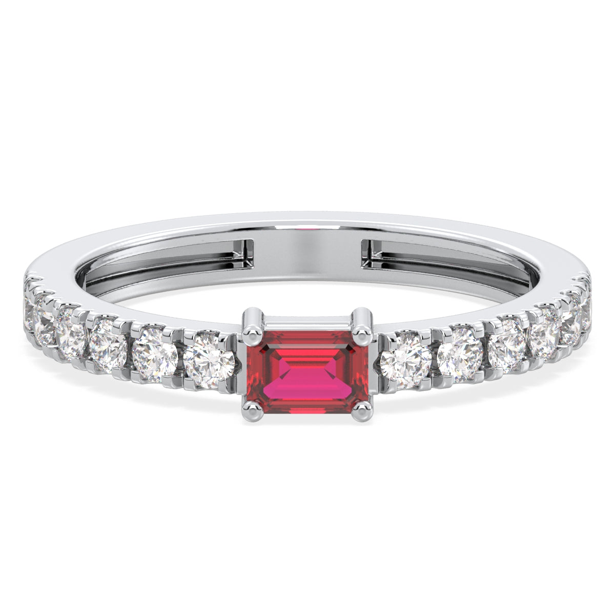 Breathtaking Half Eternity Band Ring in White Gold-Lab Grown Ruby