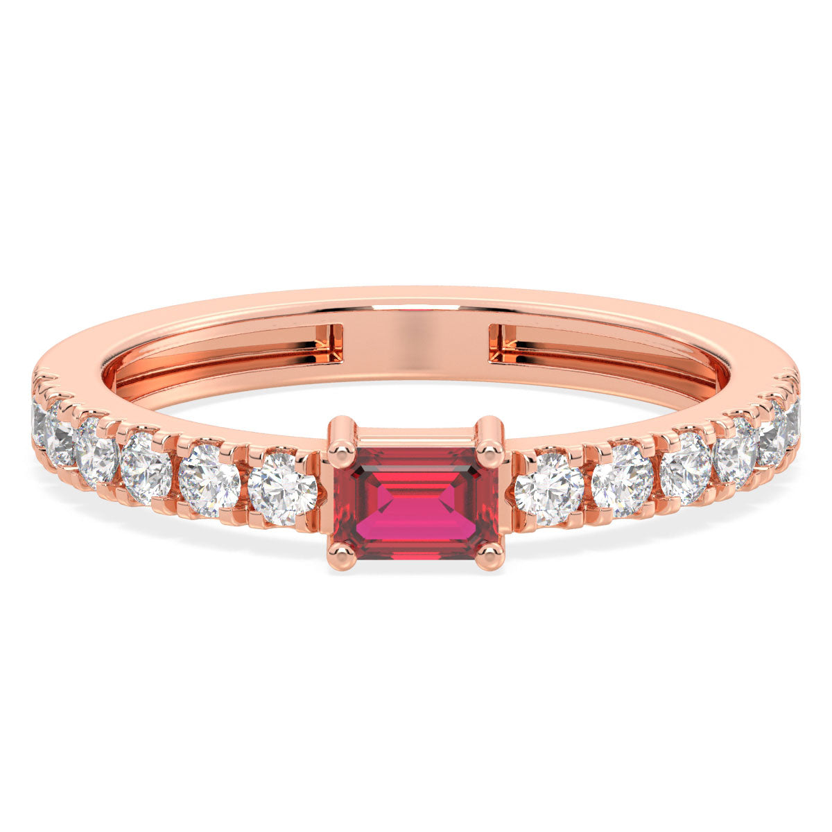 Breathtaking Half Eternity Band Ring in Rose Gold-Lab Grown Ruby