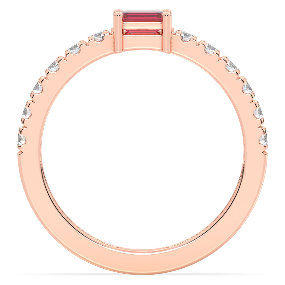 Breathtaking Half Eternity Band Ring in Rose Gold-Lab Grown Ruby