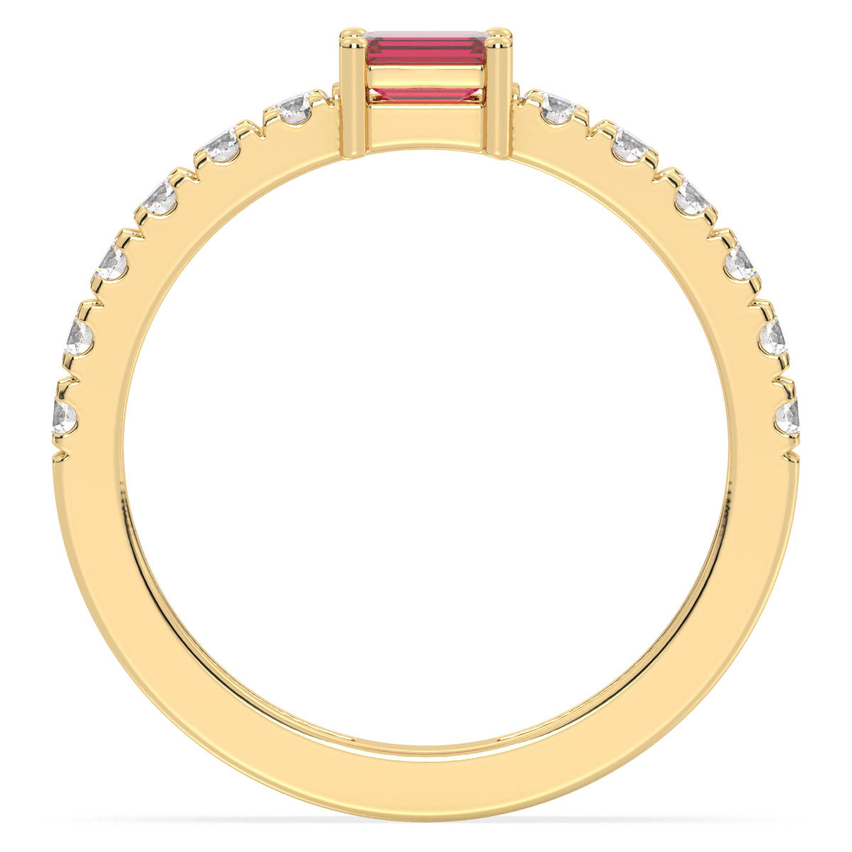 Breathtaking Half Eternity Band Ring in Yellow Gold-Lab Grown Ruby